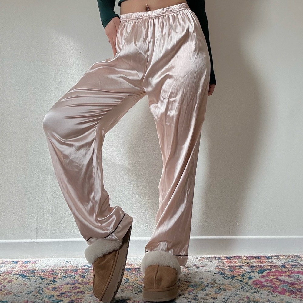 Y2k coquette 2000s cute satin silky straight legs slip pajama pants - Picture 2 of 5